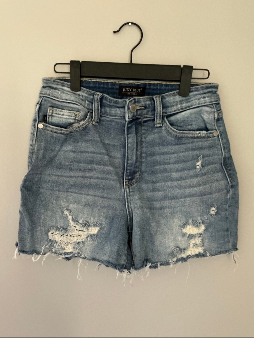 Judy Blue Light Blue Distressed High-Rise Denim Shorts